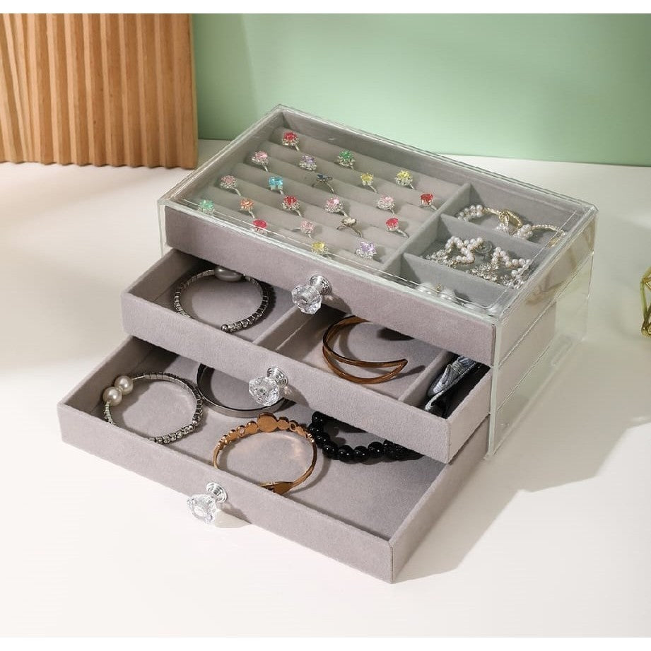 Shopclassyshop 45 Square Slots Exquisite transparent jewelry box drawer women's velvet ring earrings small grid