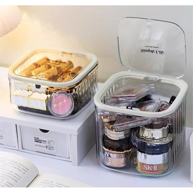 Shopclassyshop Acrylic Automatic Lid-opening Desktop Storage Bucket for Small Cute Desktop Items
