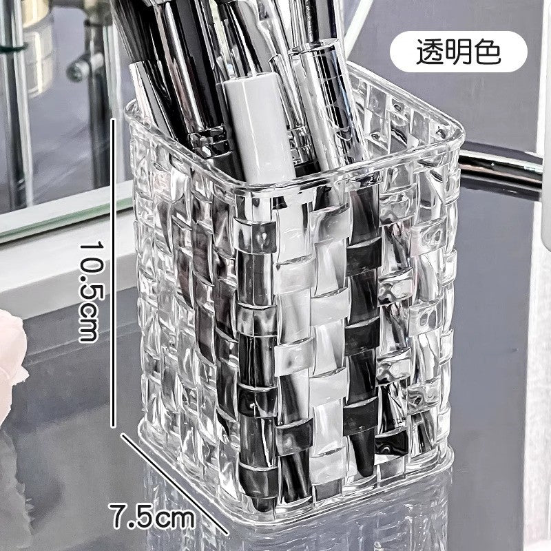 Shopclassyshop Acrylic woven pattern simple and elegant cosmetics brush bucket desktop pen storage bucket