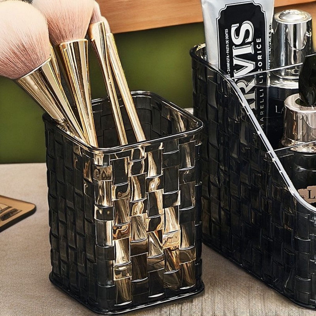 Shopclassyshop Acrylic woven pattern simple and elegant cosmetics brush bucket desktop pen storage bucket