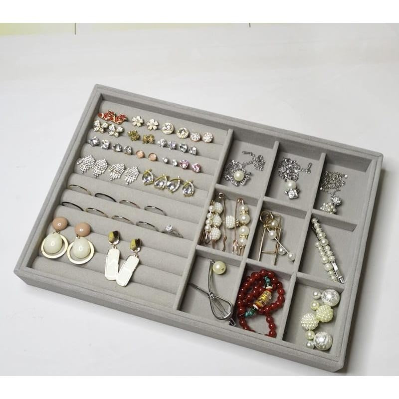 Shopclassyshop Large Compartment Jewelry Tray Box Velvet Ring Earrings Plate Display Organizer