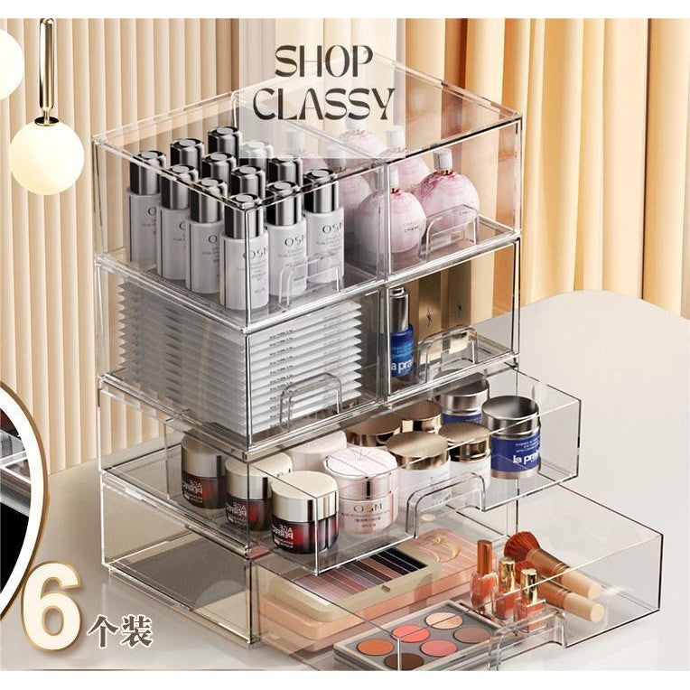 Shoclassyhshop transparent Drawer Model Stackable makeup box lipstick mask skincare products dressing table organizer