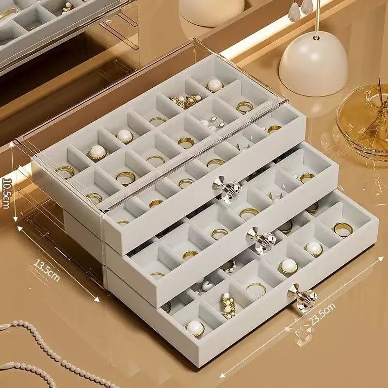 Shopclassyshop 45 Square Slots Exquisite transparent jewelry box drawer women's velvet ring earrings small grid
