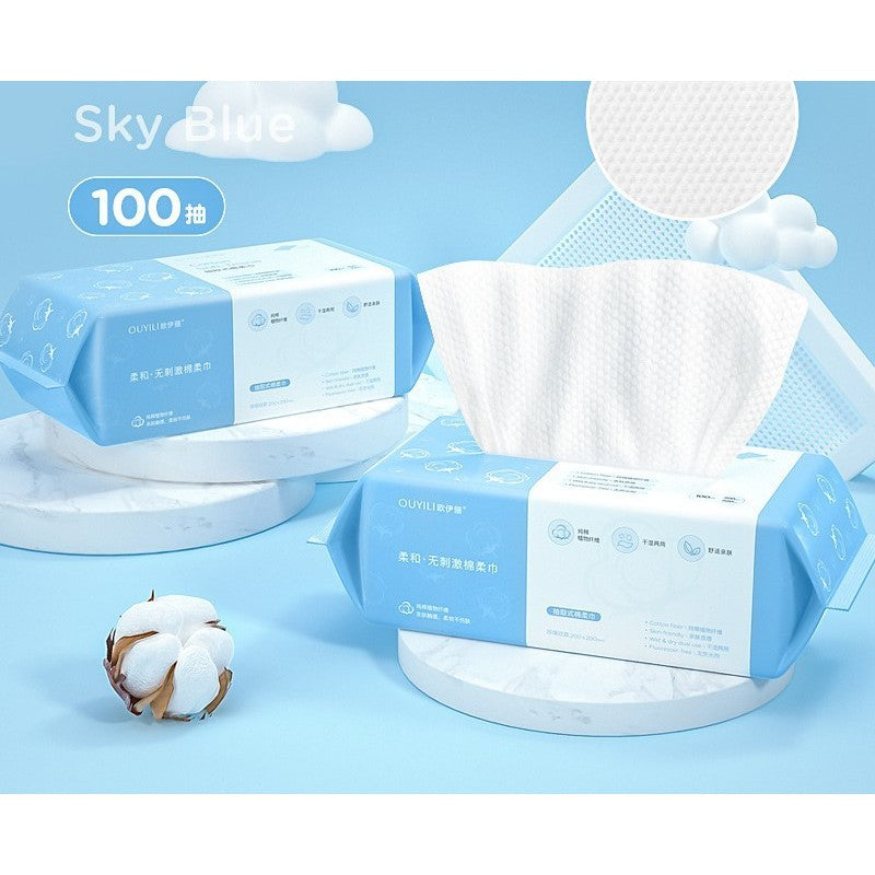 Shopclassyshop OUYILI 100pcs Cotton Extra Thick Facial Cotton Tissues Wet & Dry Use Lint-Free Tissues for Sensitive Skin