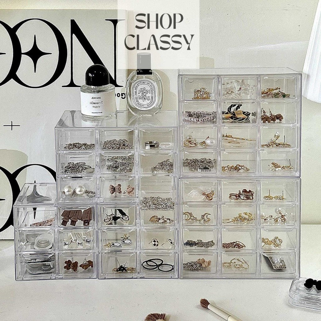 Shopclassyshop Transparent 9-square 12 grid Drawer Organizer dustproof jewelry cosmetics stationery storage box
