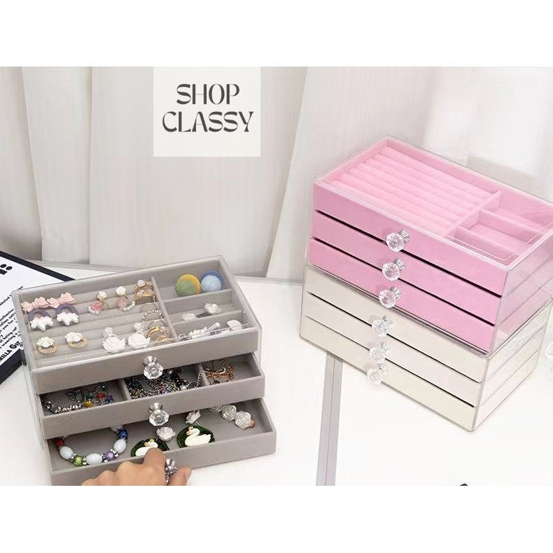 Shopclassyshop 45 Square Slots Exquisite transparent jewelry box drawer women's velvet ring earrings small grid