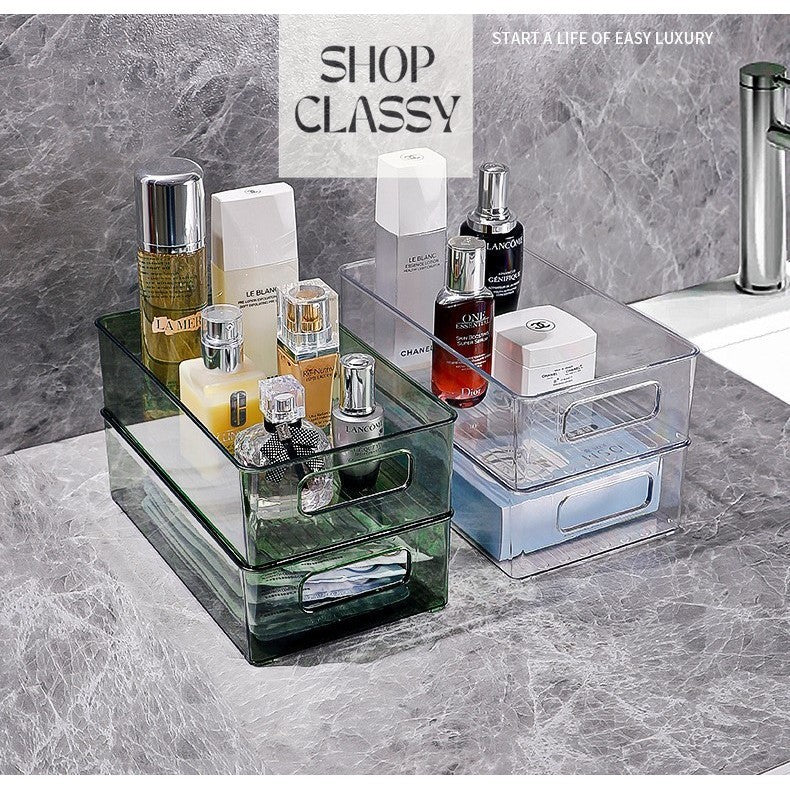 Shopclassyshop PET storage box acrylic organizer cosmetics transparent basket dormitory mask organizer sundries, shelves