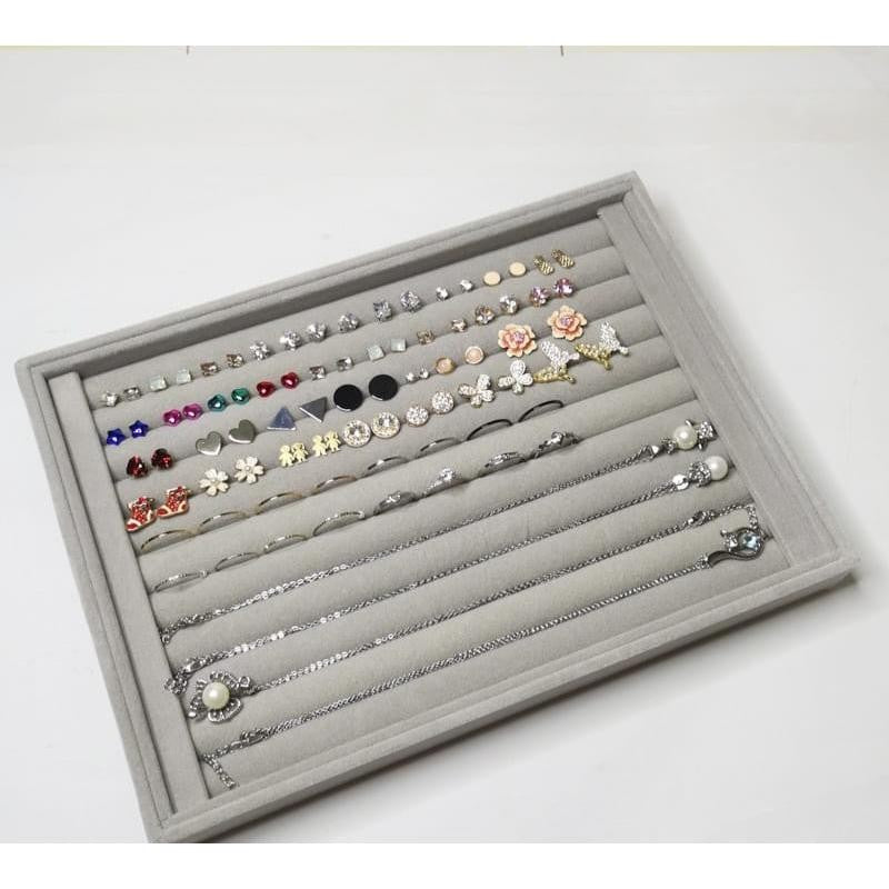 Shopclassyshop Large Compartment Jewelry Tray Box Velvet Ring Earrings Plate Display Organizer