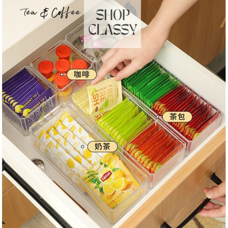 Shopclassy Acrylic Home Organizer storage box tabletop tea bag storage sorting box compartment multi-functional box