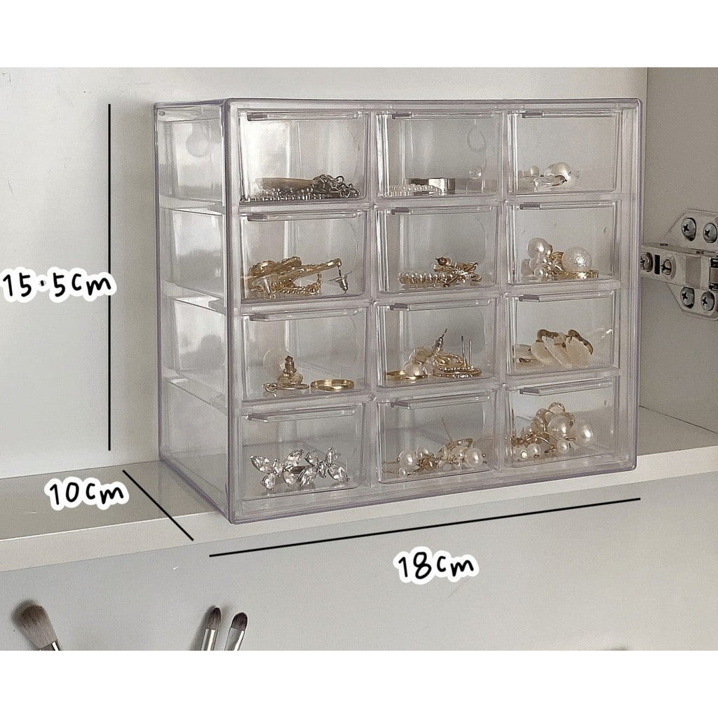 Shopclassyshop Transparent 9-square 12 grid Drawer Organizer dustproof jewelry cosmetics stationery storage box