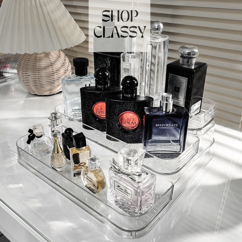 Shopclassy Transparent Acrylic Perfume Organizer 3-layer Ladder Tabletop perfume dresser cosmetics display storage Rack