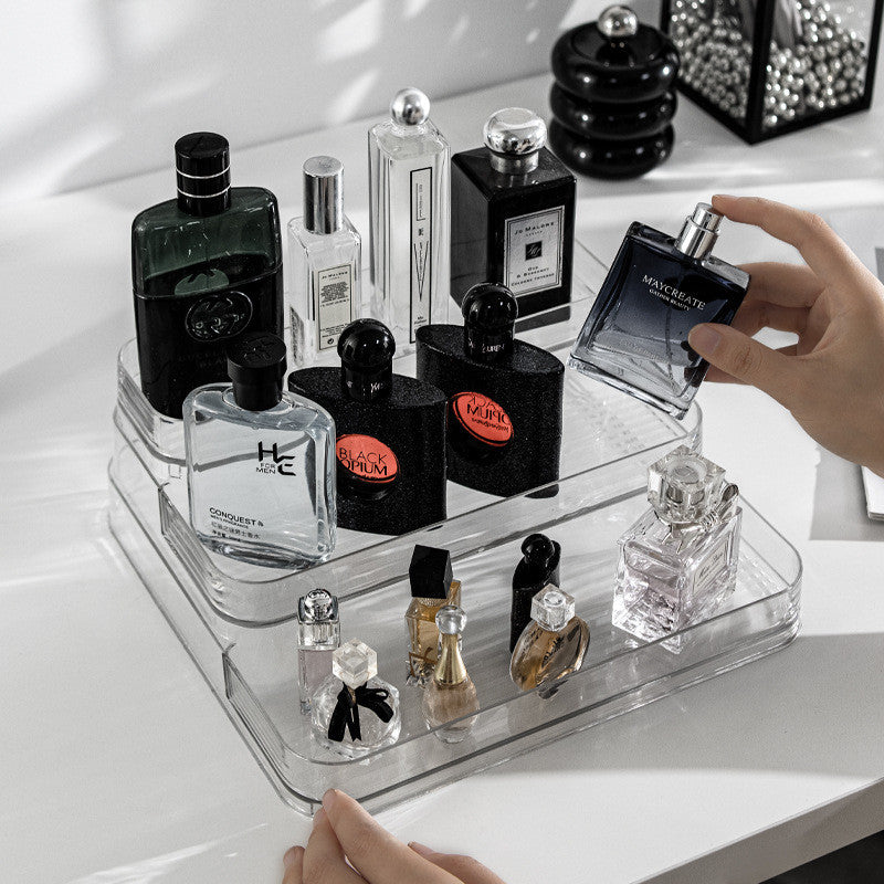 Shopclassy Transparent Acrylic Perfume Organizer 3-layer Ladder Tabletop perfume dresser cosmetics display storage Rack