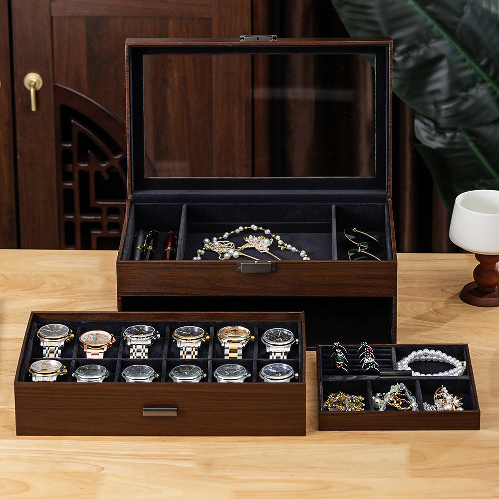 Shopclassyshop walnut wood grain watch jewelry integgrated storage box watch organizer storage box