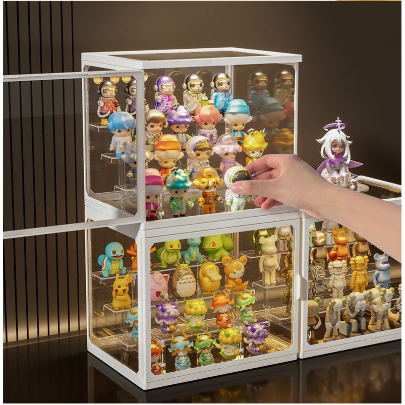 Shopclassyshop Glass Popmart Display box Storage Box with led light for Toys figure pop mart & perfume Storage Dustproof