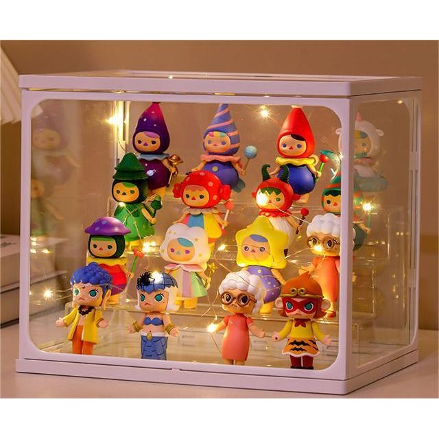Shopclassyshop Glass Popmart Display box Storage Box with led light for Toys figure pop mart & perfume Storage Dustproof