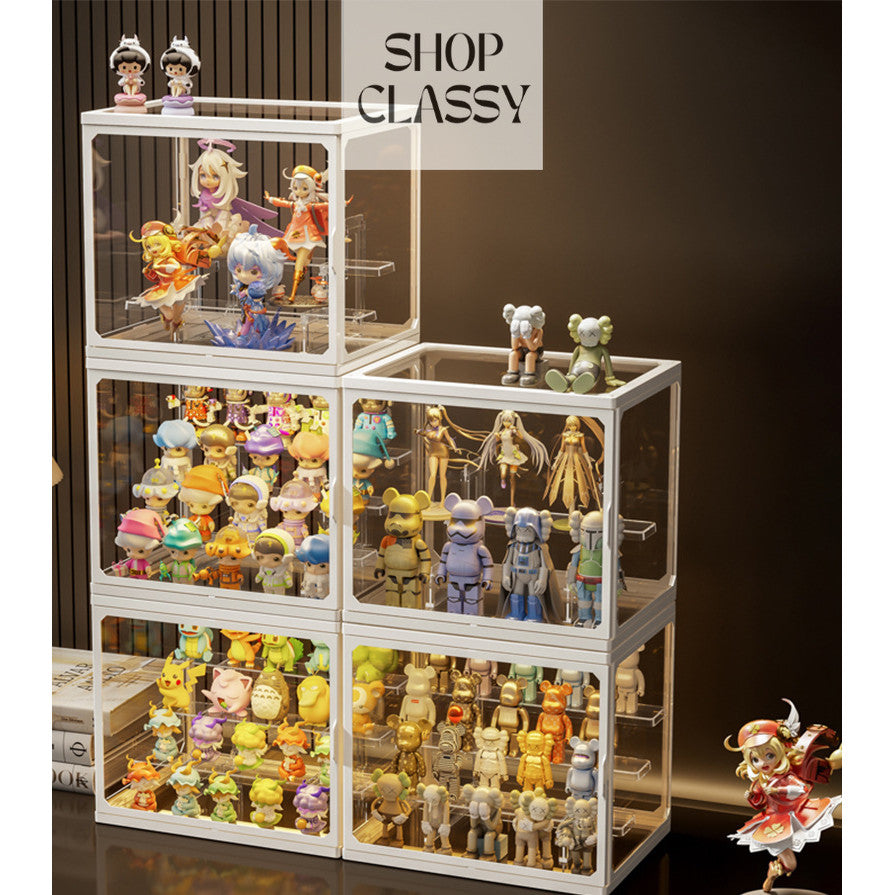 Shopclassyshop Glass Popmart Display box Storage Box with led light for Toys figure pop mart & perfume Storage Dustproof