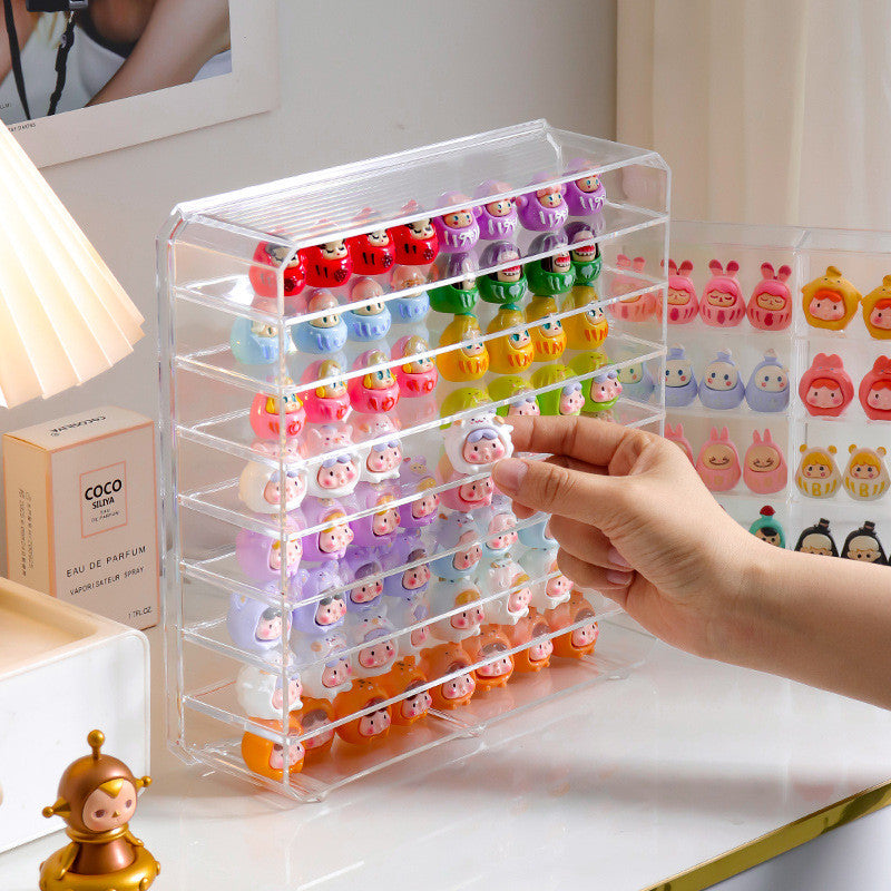 Shopclassyshop Cute pop bean mini doll organizer storage box blind box figure stand multi-layer rotating display shelf