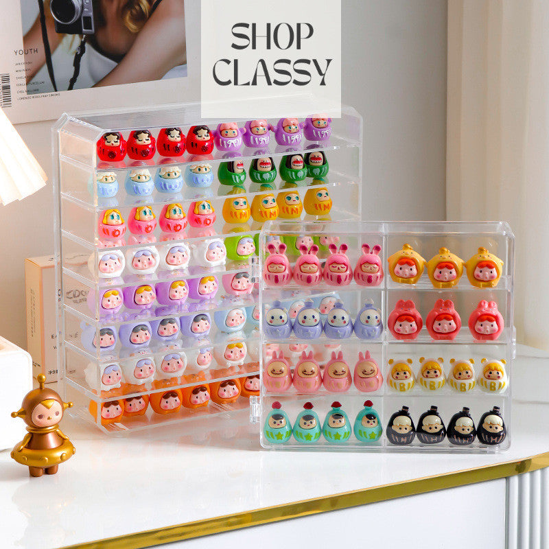 Shopclassyshop Cute pop bean mini doll organizer storage box blind box figure stand multi-layer rotating display shelf