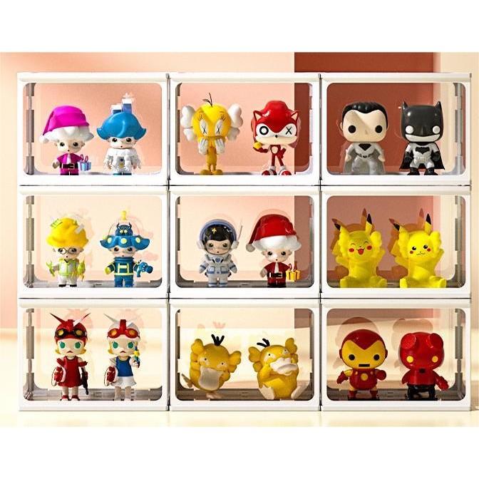 Shopclassyshop Glass Popmart Display box Storage Box with led light for Toys figure pop mart & perfume Storage Dustproof