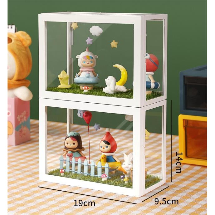 Shopclassyshop Glass Popmart Display box Storage Box with led light for Toys figure pop mart & perfume Storage Dustproof