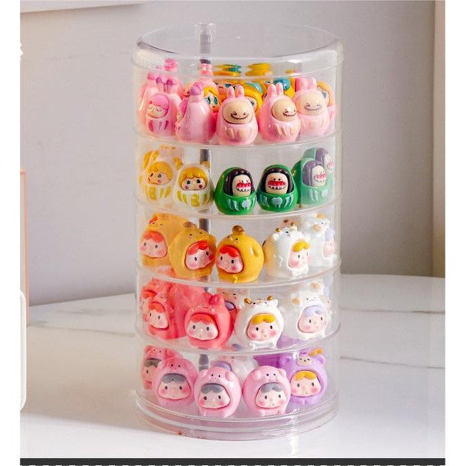 Shopclassyshop Cute pop bean mini doll organizer storage box blind box figure stand multi-layer rotating display shelf