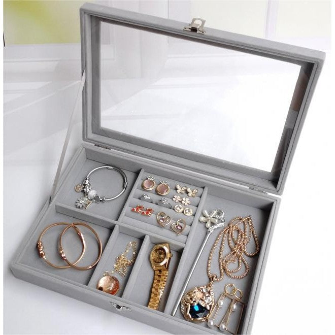 Shopclassyshop Large Compartment Jewelry Box Velvet Ring Earrings Plate Display Jewelry Organizer