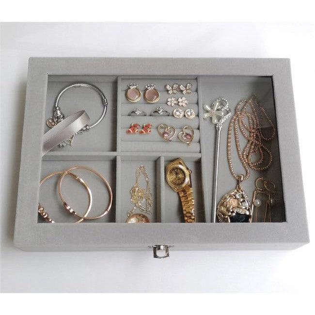 Shopclassyshop Large Compartment Jewelry Box Velvet Ring Earrings Plate Display Jewelry Organizer