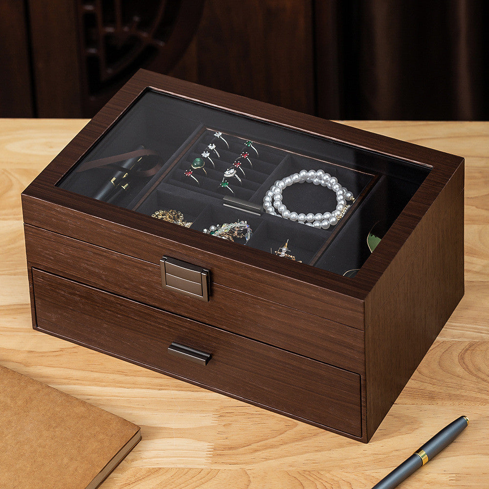 Shopclassyshop walnut wood grain watch jewelry integgrated storage box watch organizer storage box