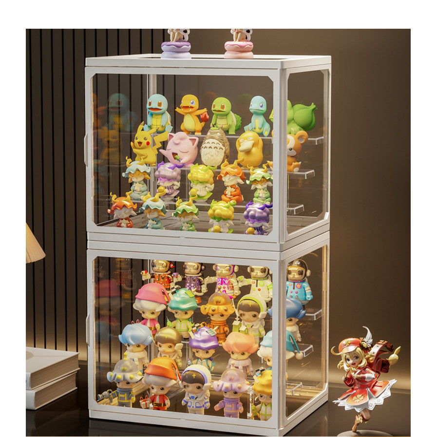 Shopclassyshop Glass Popmart Display box Storage Box with led light for Toys figure pop mart & perfume Storage Dustproof