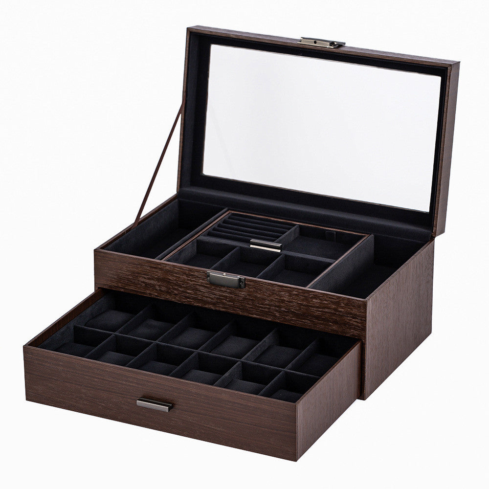 Shopclassyshop walnut wood grain watch jewelry integgrated storage box watch organizer storage box