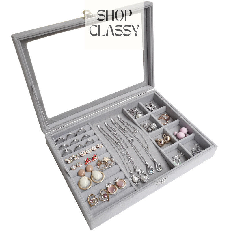 Shopclassyshop Large Compartment Jewelry Box Velvet Ring Earrings Plate Display Jewelry Organizer