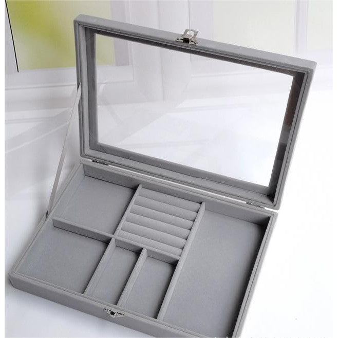 Shopclassyshop Large Compartment Jewelry Box Velvet Ring Earrings Plate Display Jewelry Organizer