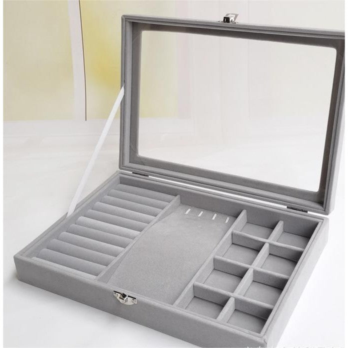 Shopclassyshop Large Compartment Jewelry Box Velvet Ring Earrings Plate Display Jewelry Organizer