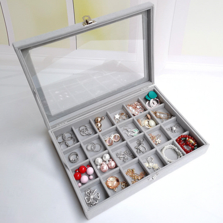 Shopclassyshop Large Compartment Jewelry Box Velvet Ring Earrings Plate Display Jewelry Organizer