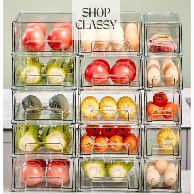 Shopclassyshop Acrylic large Refrigerator for vegetables and fruits stackable drawer fridge organizer storage box