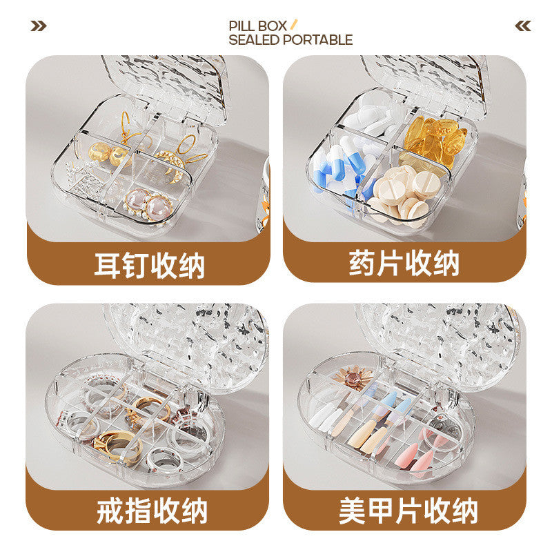 Shopclassyshop Water ripple small jewelry organizer household medicine organizer portable capacity storage pill seal box