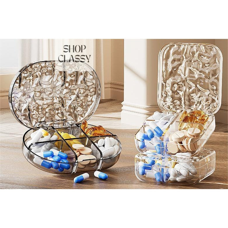Shopclassyshop Water ripple small jewelry organizer household medicine organizer portable capacity storage pill seal box