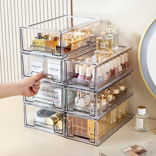 Acrylic extra large cosmetics stackable drawer organizer storage box luxury dustproof