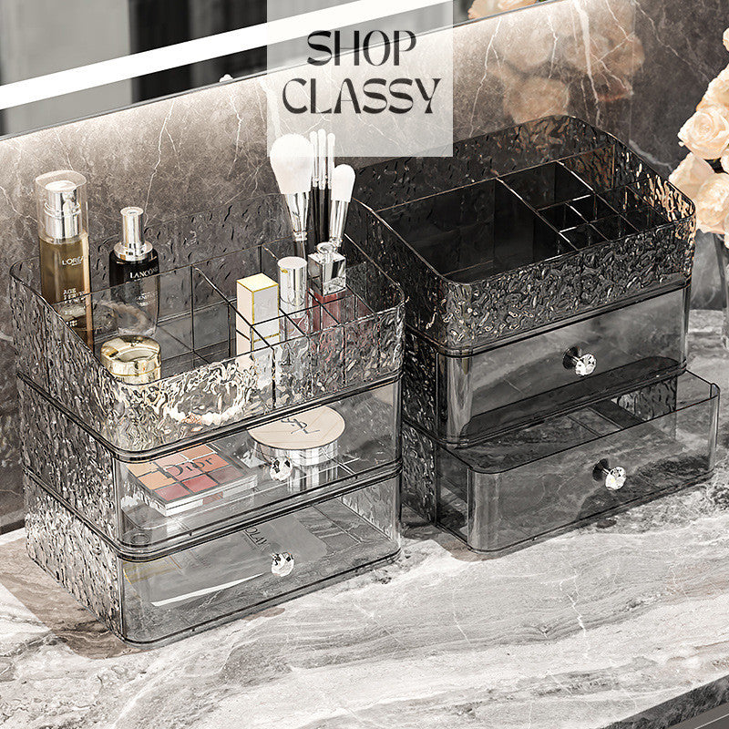 Shopclassyshop water ripples Acrylic storage dustproof Stackable drawer desk Cosmetic Organizer storage box