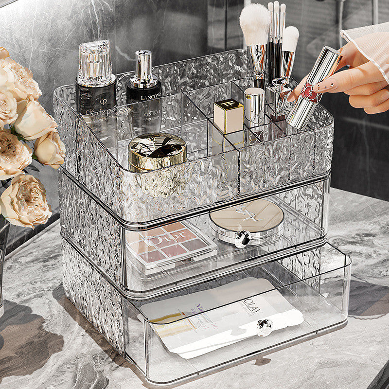 Shopclassyshop water ripples Acrylic storage dustproof Stackable drawer desk Cosmetic Organizer storage box