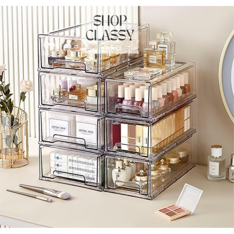 Shopclassyshop Acrylic extra large cosmetics stackable drawer organizer storage box luxury dustproof