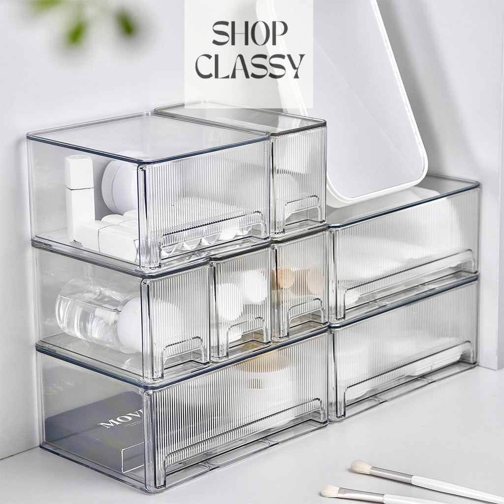 Shopclassyshop Desktop cosmetics drawer organizer storage box high-end luxury dustproof table stackable drawer