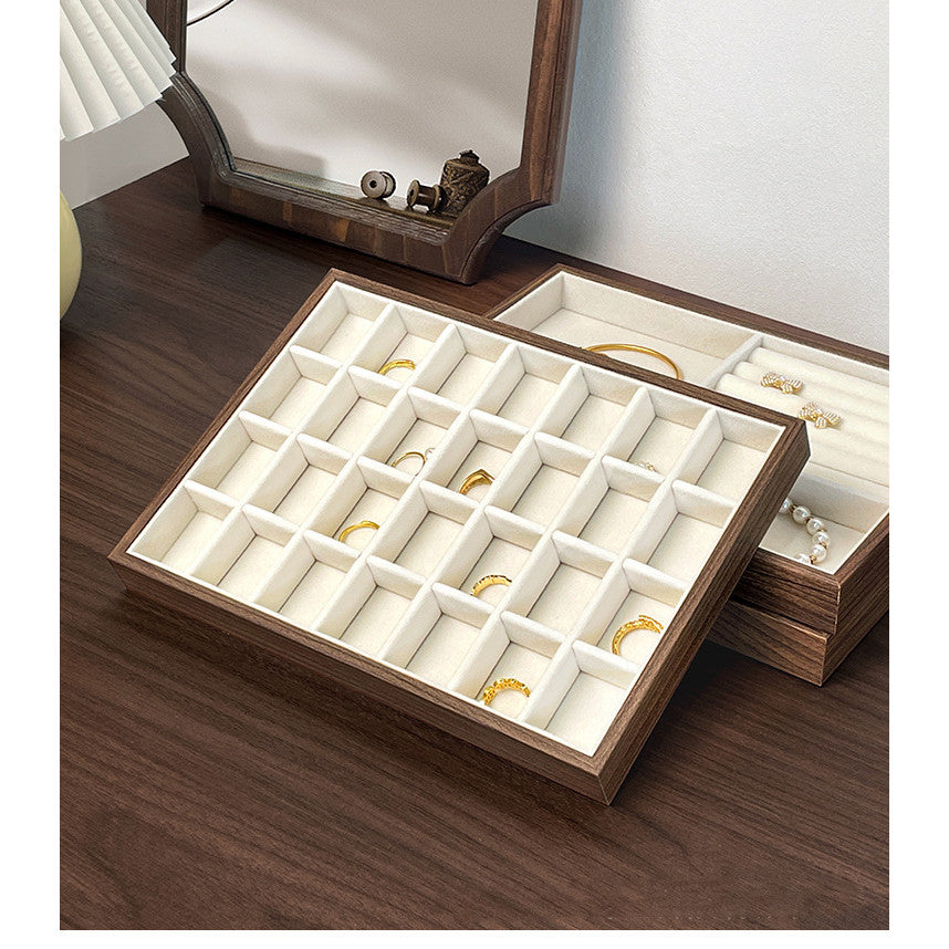 Shopclassyshop Large Compartment Jewelry wood Tray Box Velvet Ring Earrings Plate Display Organizer for drawer