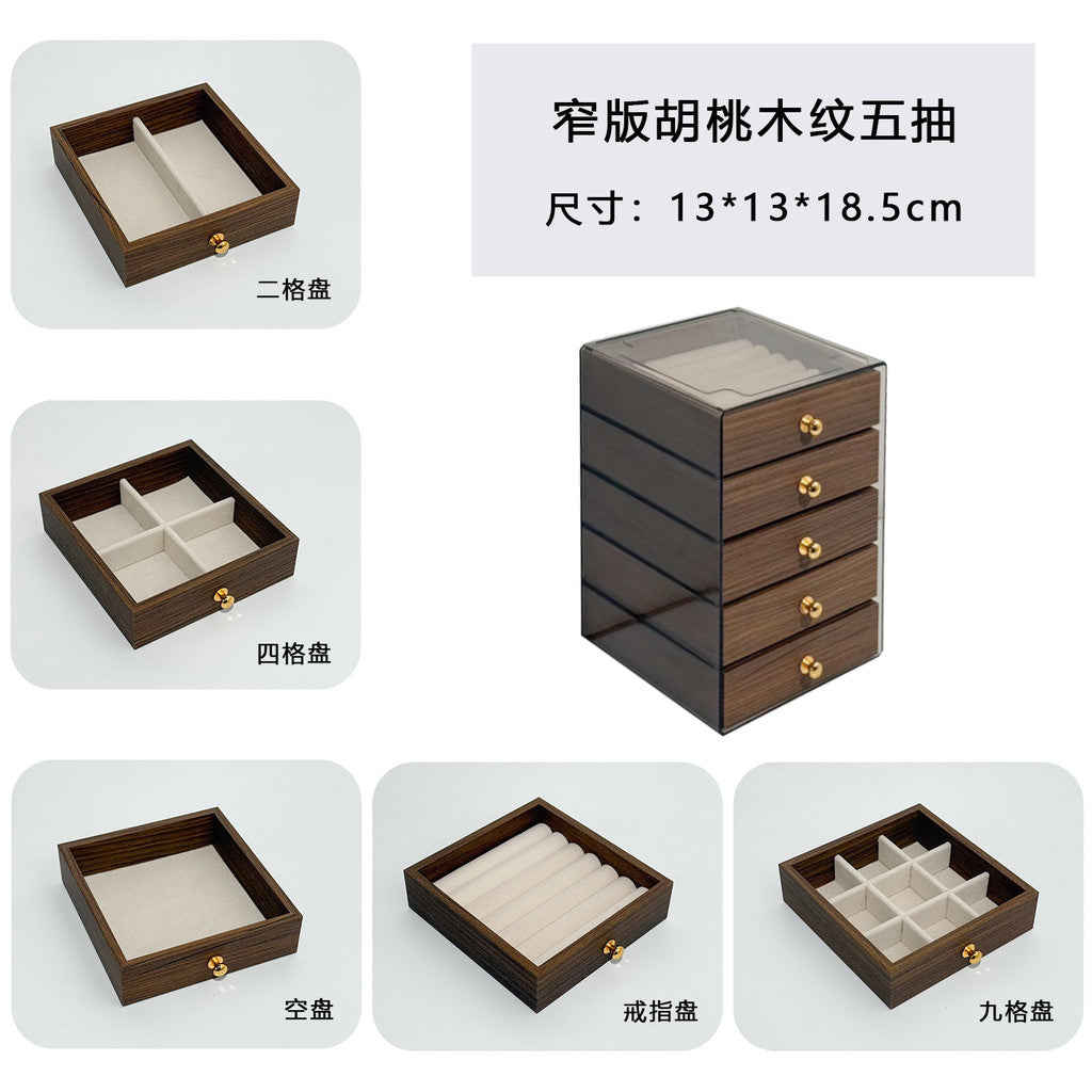 Shopclassyshop MINI 5 layer Wood Exquisite jewelry organizer box drawer women's velvet ring earrings necklace display