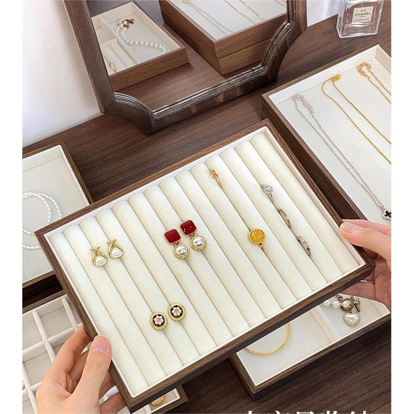 Shopclassyshop Large Compartment Jewelry wood Tray Box Velvet Ring Earrings Plate Display Organizer for drawer