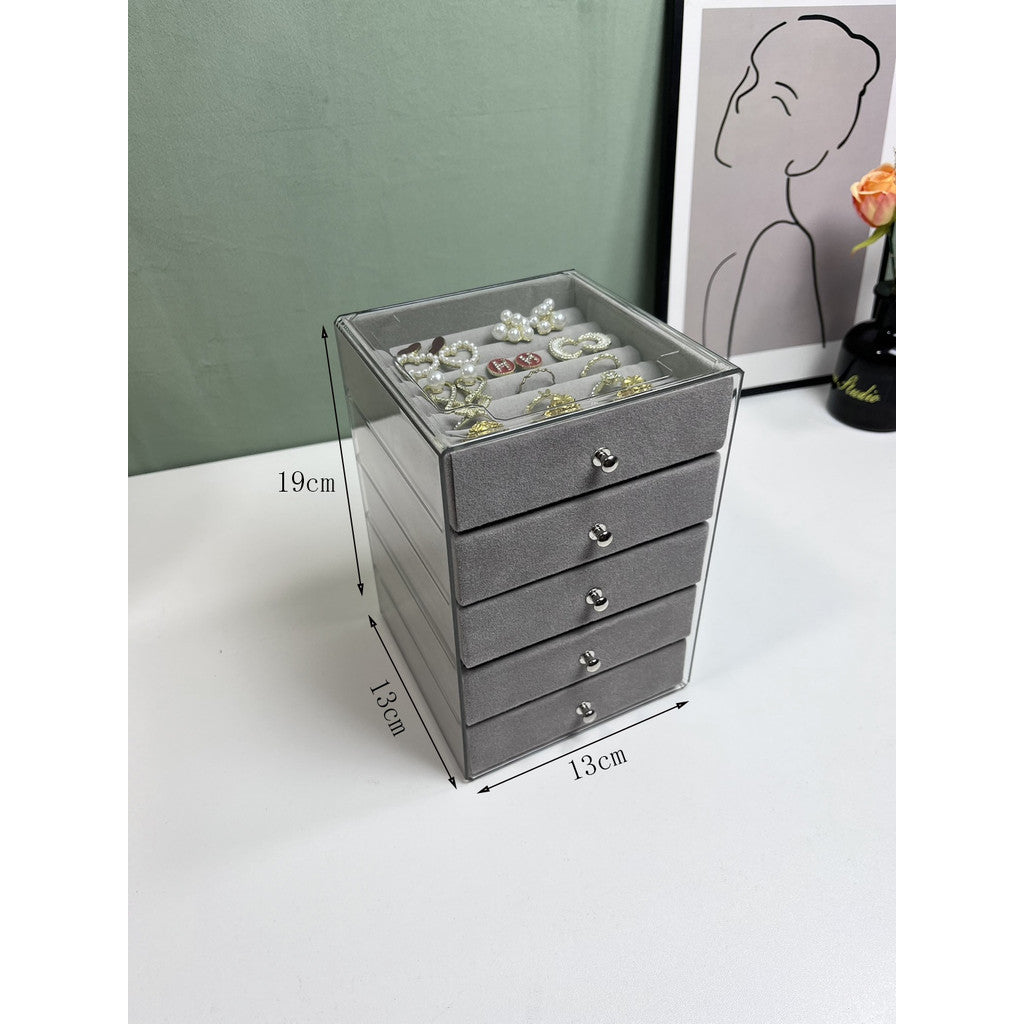 Shopclassyshop MINI 5 layer Exquisite transparent Cream jewelry box drawer women's velvet ring earrings necklace display