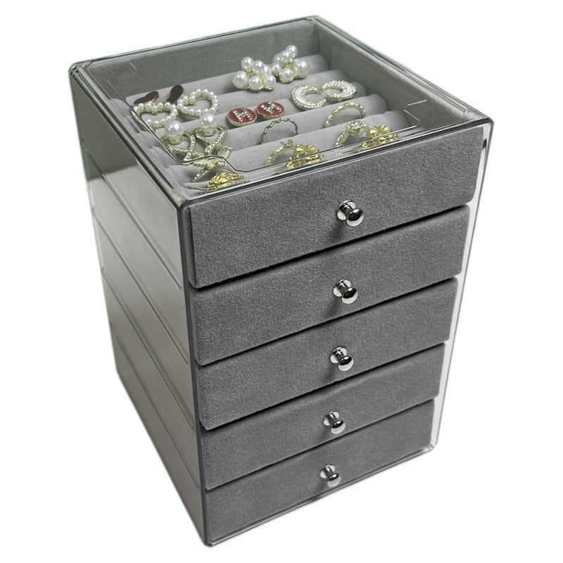 Shopclassyshop MINI 5 layer Exquisite transparent Cream jewelry box drawer women's velvet ring earrings necklace display