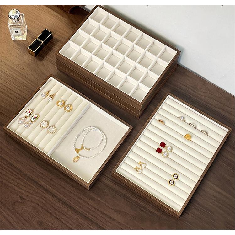 Shopclassyshop Large Compartment Jewelry wood Tray Box Velvet Ring Earrings Plate Display Organizer for drawer