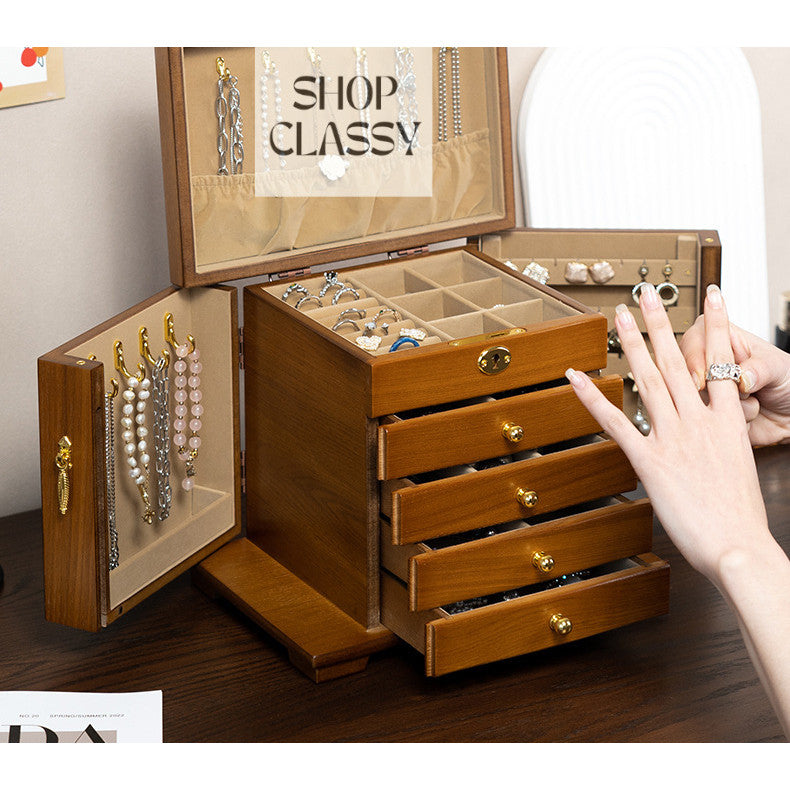 Shopclassyshop Solid Imported pine wood jewelry organizer box with full lock capacity multifunctional jewelry box