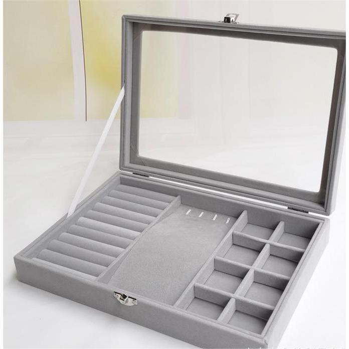 Shopclassyshop Large Compartment Jewelry wood Tray Box Velvet Ring Earrings Plate Display Organizer for drawer